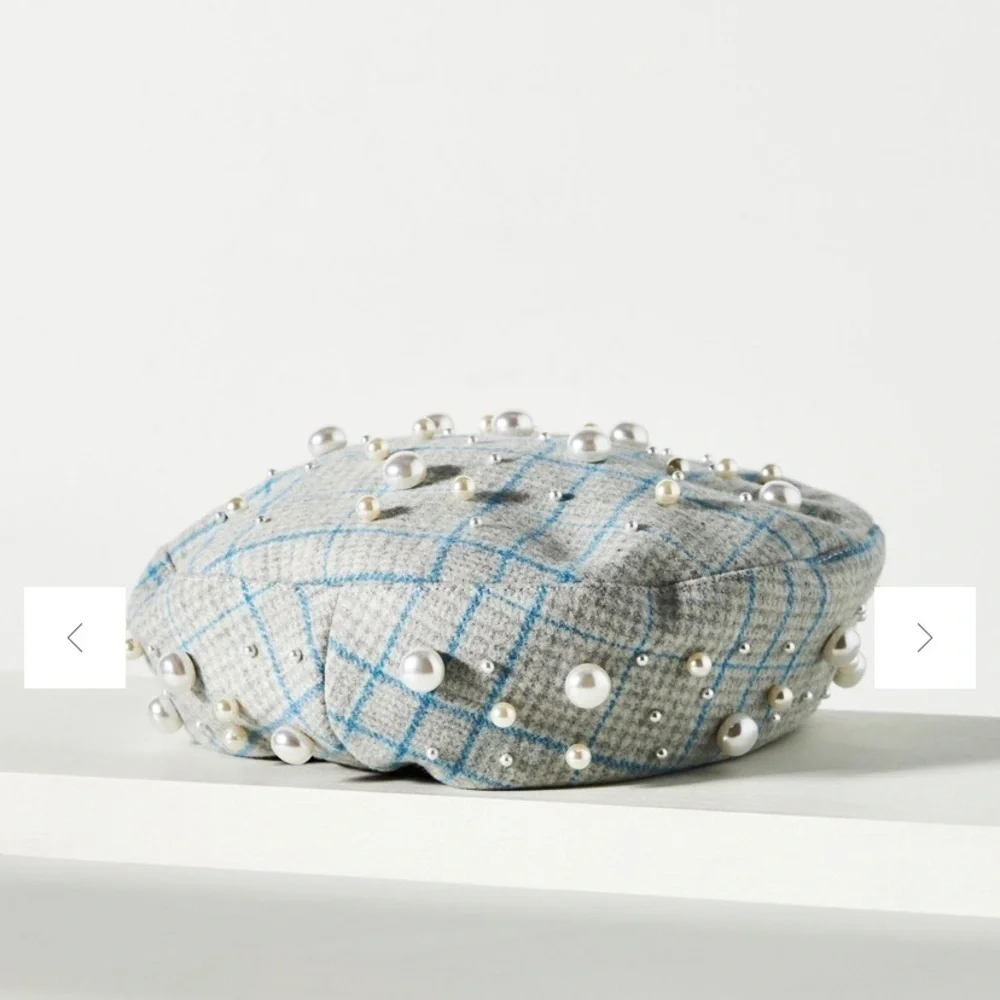 Lele SADOUGHI Embellished pearl plaid beret new without tags